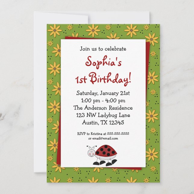 Invitaciones a la fiesta de cumpleaños de Ladybug  (Anverso)