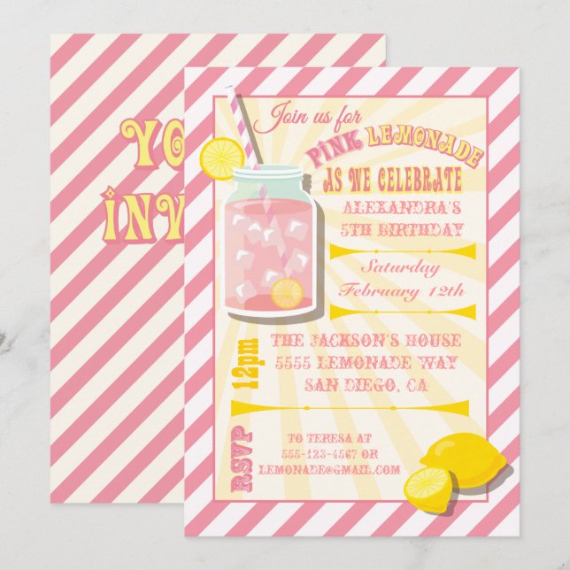 Invitaciones a la fiesta de cumpleaños de Lemonade (Anverso / Reverso)