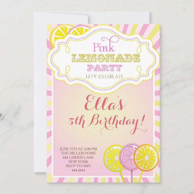 Invitaciones a la fiesta de cumpleaños de Lemonade (Anverso)