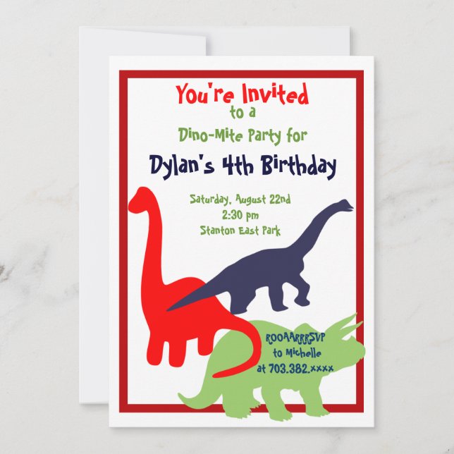 Invitaciones a la fiesta de cumpleaños de los dino (Anverso)
