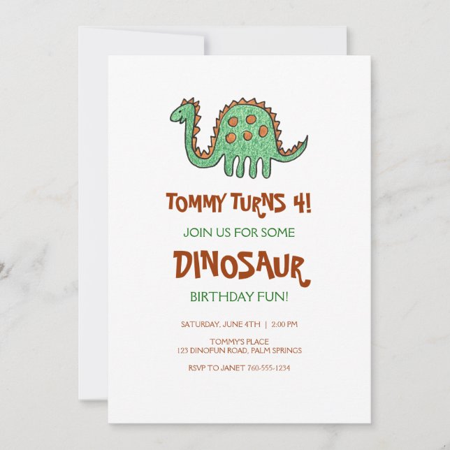 Invitaciones a la fiesta de cumpleaños de los dino (Anverso)
