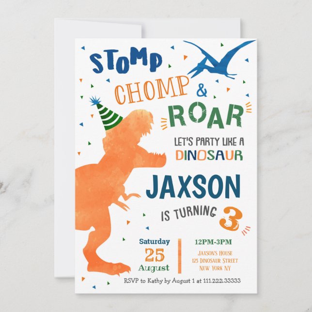 Invitaciones a la fiesta de cumpleaños de los dino (Anverso)