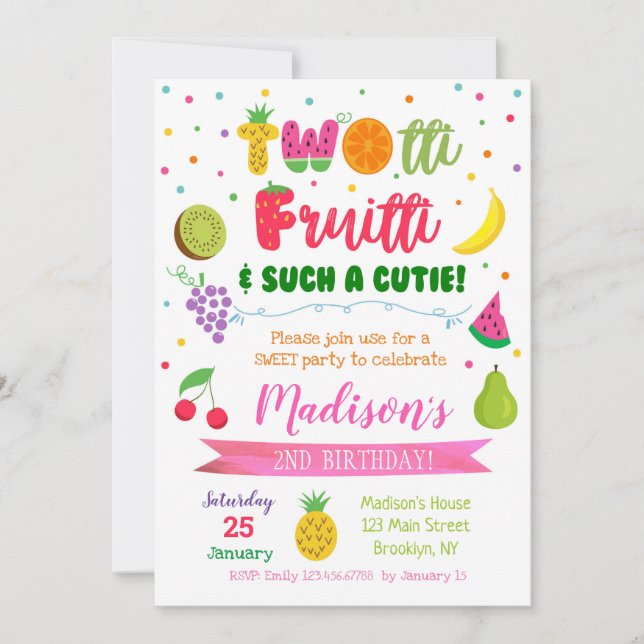 Invitaciones a la fiesta de cumpleaños de los frut (Anverso)