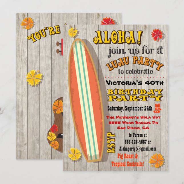 Invitaciones a la fiesta de cumpleaños de Luau en  (Anverso / Reverso)