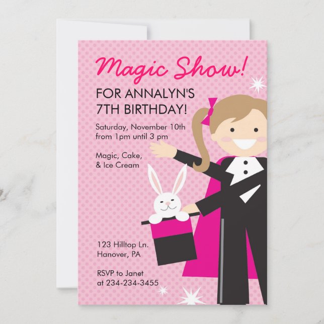 Invitaciones a la fiesta de cumpleaños de Magic Sh (Anverso)