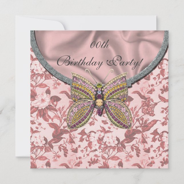 Invitaciones a la fiesta de cumpleaños de mariposa (Anverso)