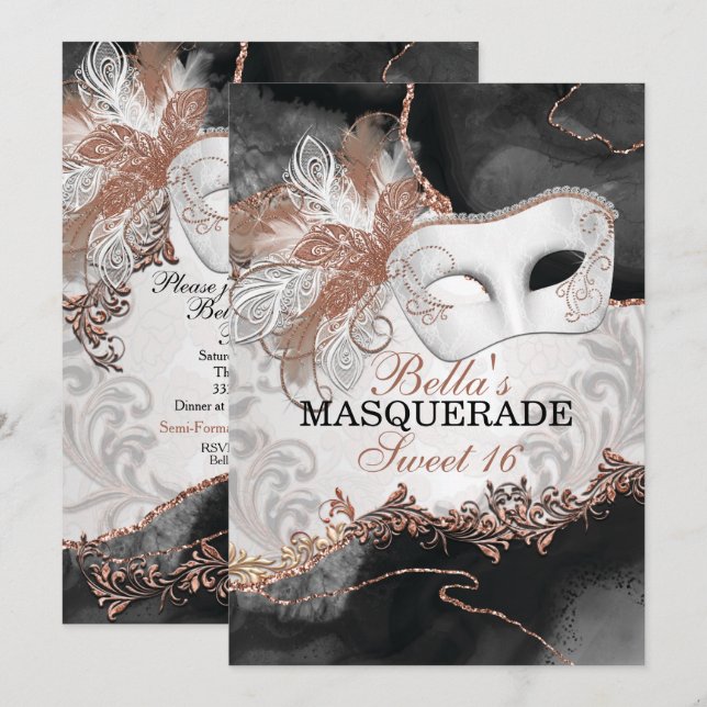 Invitaciones a la fiesta de cumpleaños de mascarad (Anverso / Reverso)