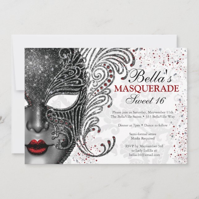 Invitaciones a la fiesta de cumpleaños de mascarad (Anverso)