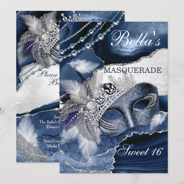Invitaciones a la fiesta de cumpleaños de mascarad (Anverso / Reverso)