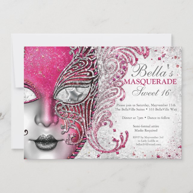 Invitaciones a la fiesta de cumpleaños de mascarad (Anverso)