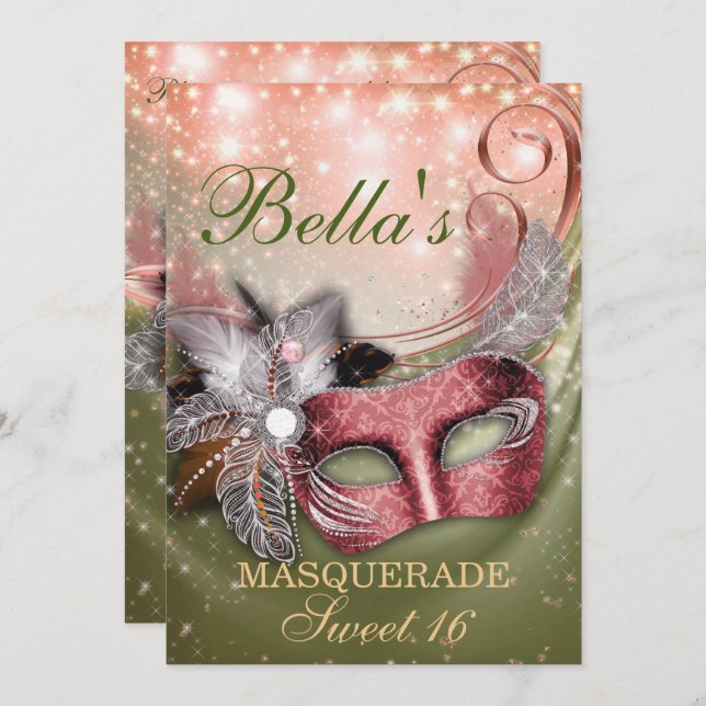 Invitaciones a la fiesta de cumpleaños de mascarad (Anverso / Reverso)