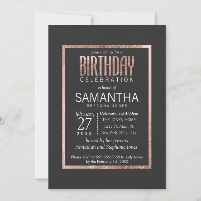 Invitaciones a la fiesta de cumpleaños de moda Fau (Anverso)