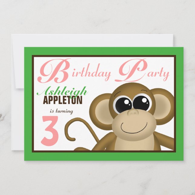 Invitaciones a la fiesta de cumpleaños de mono ver (Anverso)