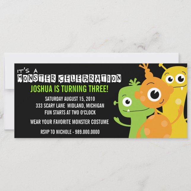 Invitaciones a la fiesta de cumpleaños de Monster  (Anverso)