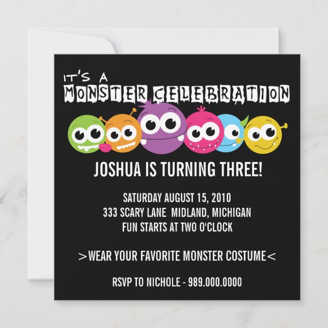 Invitaciones a la fiesta de cumpleaños de Monster  (Anverso)