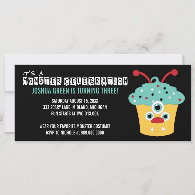 Invitaciones a la fiesta de cumpleaños de Monster  (Anverso)