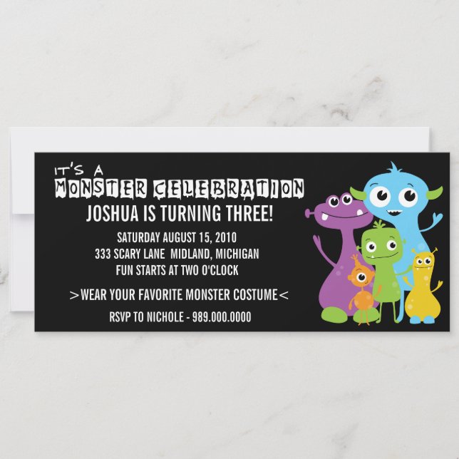 Invitaciones a la fiesta de cumpleaños de Monster  (Anverso)