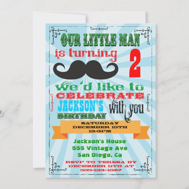 Invitaciones a la fiesta de cumpleaños de Mustache (Anverso)