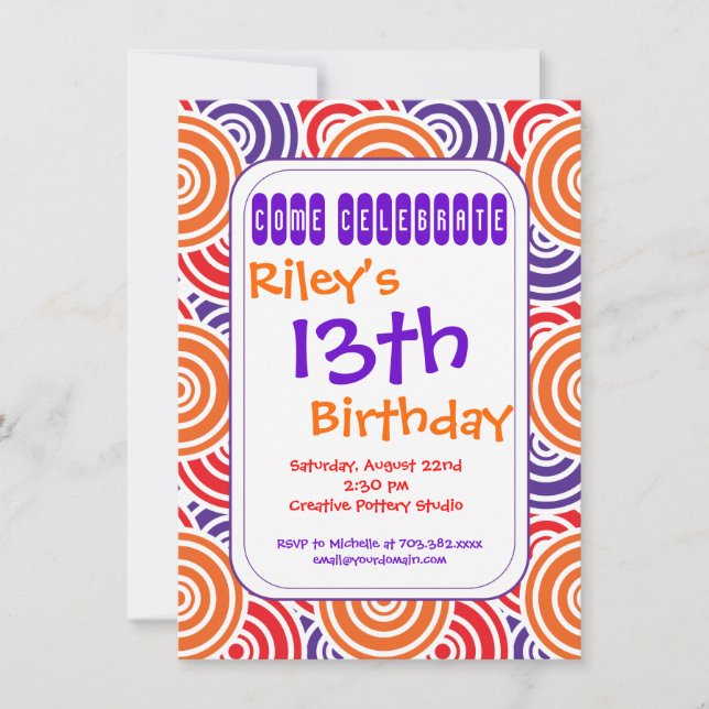 Invitaciones a la fiesta de cumpleaños de naranja  (Anverso)