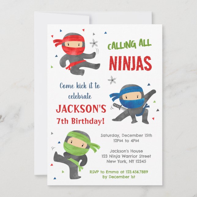 Invitaciones a la fiesta de cumpleaños de Ninja Wa (Anverso)