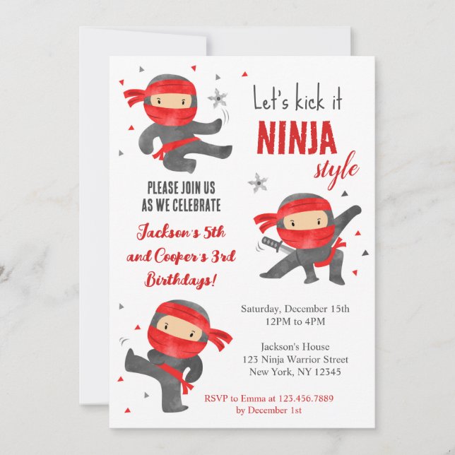 Invitaciones a la fiesta de cumpleaños de Ninja Wa (Anverso)