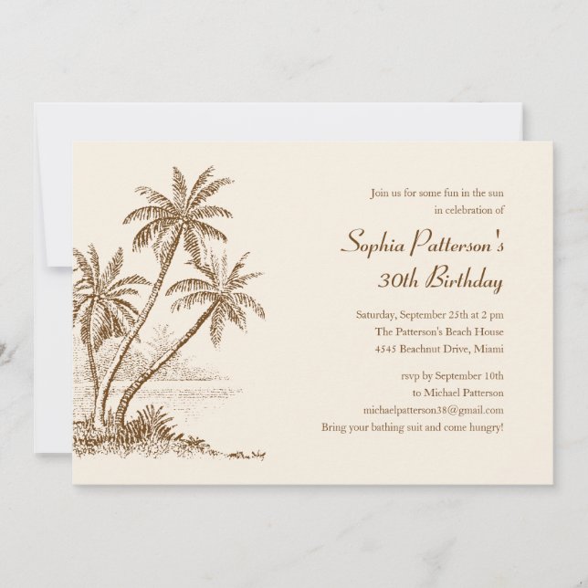 Invitaciones a la fiesta de cumpleaños de Palm Tre (Anverso)
