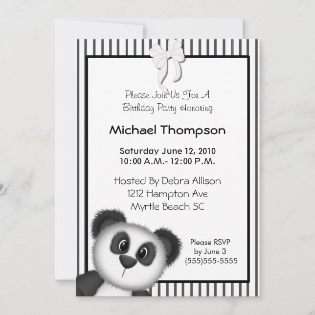 Invitaciones a la fiesta de cumpleaños de Panda (Anverso)