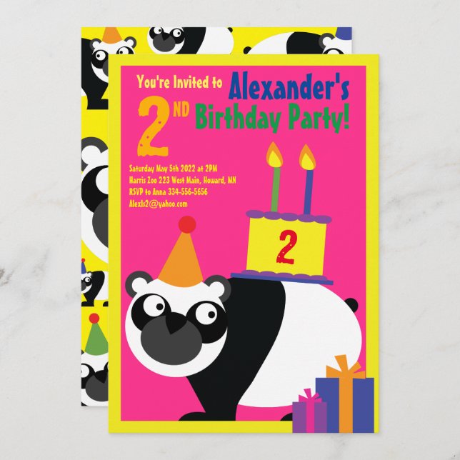 Invitaciones a la fiesta de cumpleaños de Panda An (Anverso / Reverso)