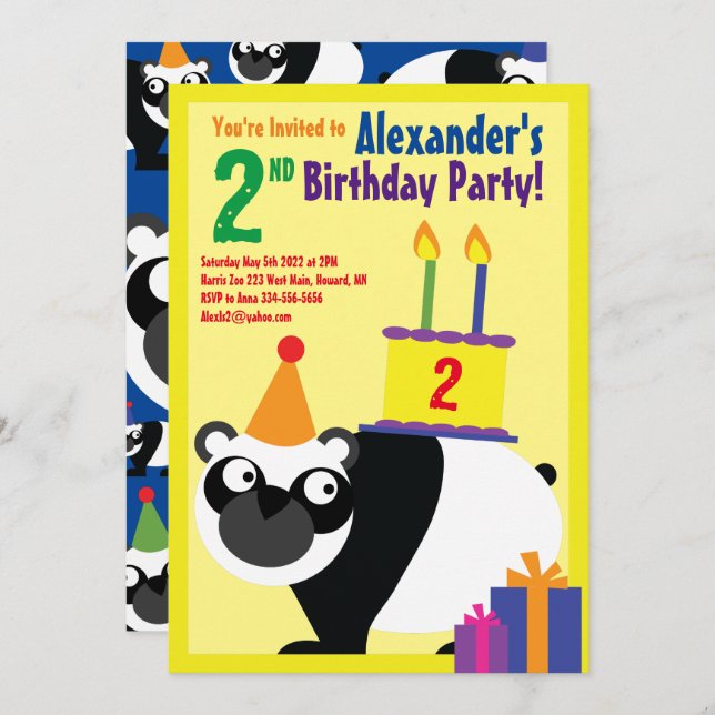 Invitaciones a la fiesta de cumpleaños de Panda An (Anverso / Reverso)