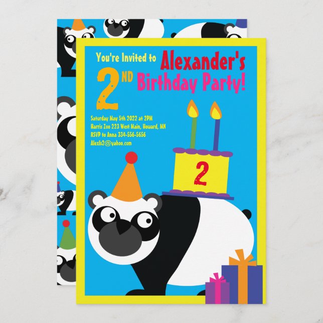Invitaciones a la fiesta de cumpleaños de Panda An (Anverso / Reverso)