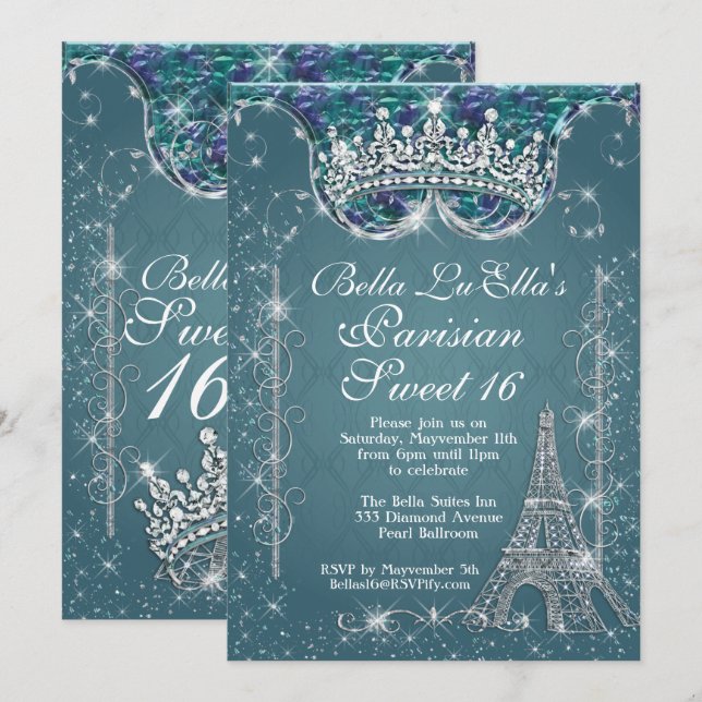 Invitaciones a la fiesta de cumpleaños de París Bl (Anverso / Reverso)