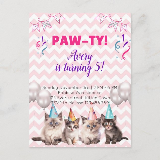 Invitaciones a la fiesta de cumpleaños de Paw-ty K (Anverso)