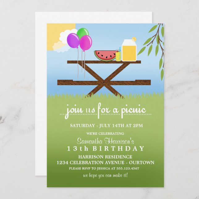 Invitaciones a la fiesta de cumpleaños de Picnic d (Anverso / Reverso)