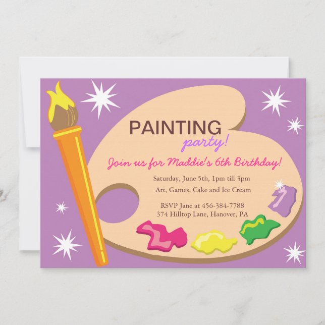 Invitaciones a la fiesta de cumpleaños de pintura  (Anverso)