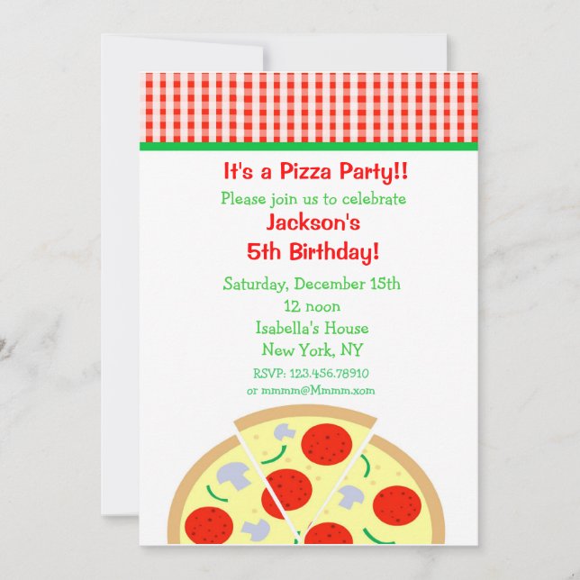 Invitaciones a la fiesta de cumpleaños de Pizza (Anverso)