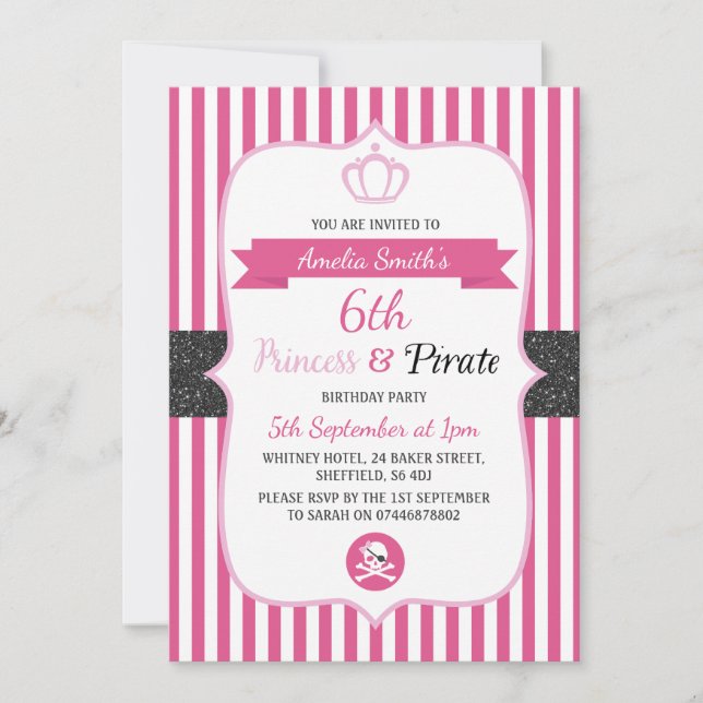 Invitaciones a la fiesta de cumpleaños de Princesa (Anverso)