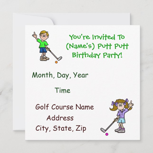Invitaciones a la fiesta de cumpleaños de Putt Put (Anverso)