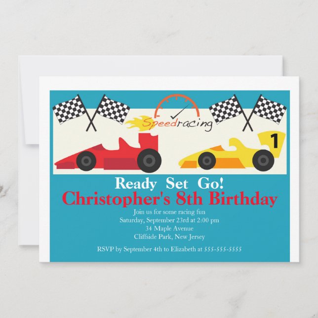Invitaciones a la fiesta de cumpleaños de Race Car (Anverso)
