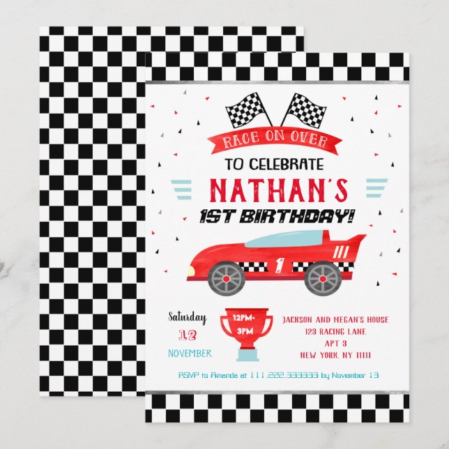 Invitaciones a la fiesta de cumpleaños de Race Car (Anverso / Reverso)