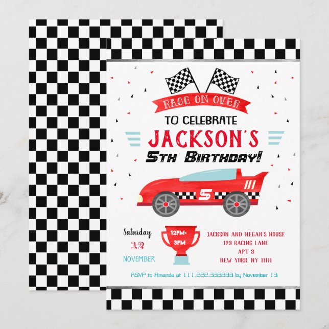 Invitaciones a la fiesta de cumpleaños de Race Car (Anverso / Reverso)