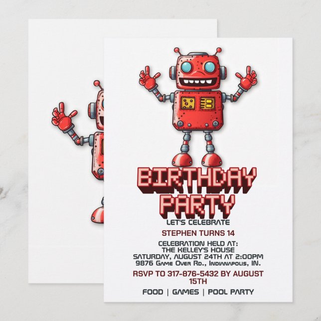 Invitaciones a la fiesta de cumpleaños de Robot de (Anverso / Reverso)
