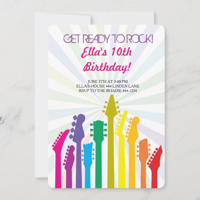 Invitaciones a la fiesta de cumpleaños de rock Sta (Anverso)