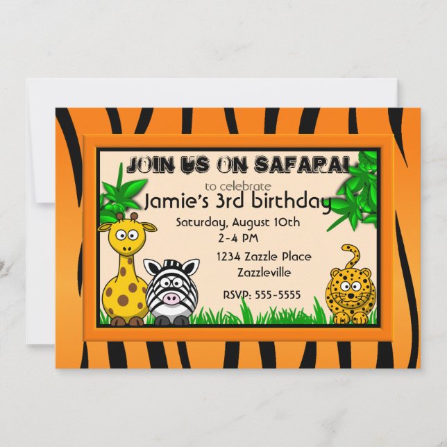 Invitaciones a la fiesta de cumpleaños de Safari (Anverso)