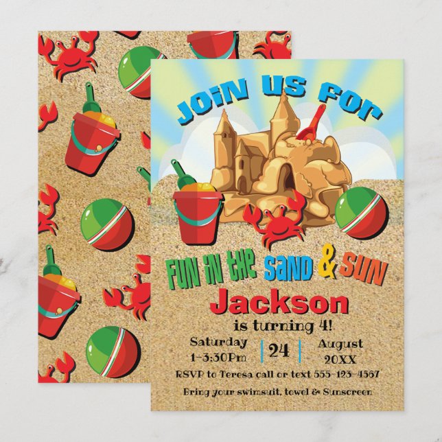 Invitaciones a la fiesta de cumpleaños de Sand Cas (Anverso / Reverso)