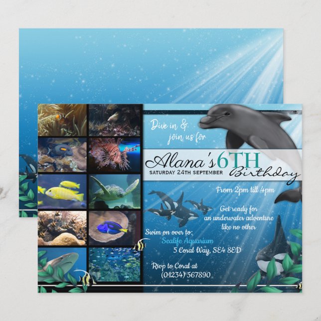 Invitaciones a la fiesta de cumpleaños de Sealife  (Anverso / Reverso)