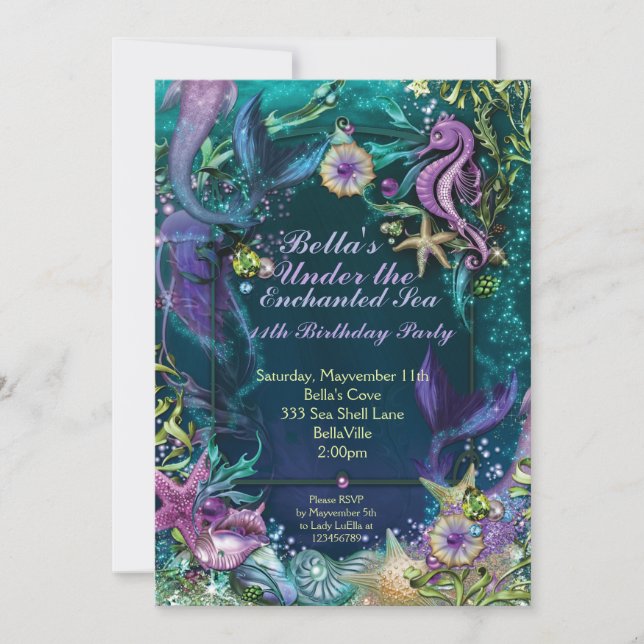 Invitaciones a la fiesta de cumpleaños de Sirena (Anverso)