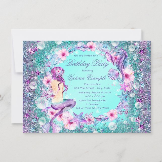 Invitaciones a la fiesta de cumpleaños de Sirena b (Anverso)
