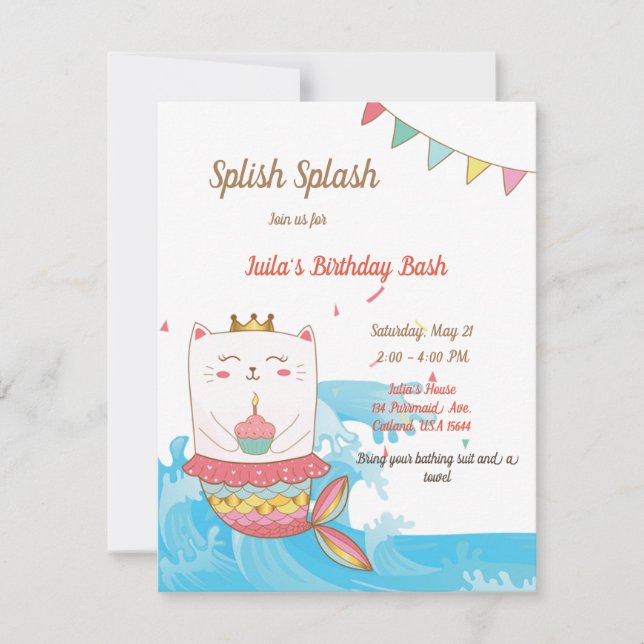 Invitaciones a la fiesta de cumpleaños de sirena d (Anverso)