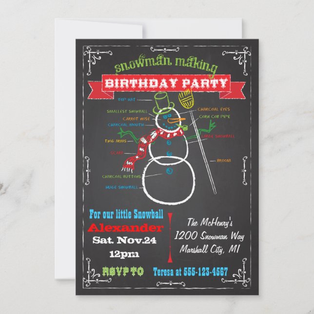 Invitaciones a la fiesta de cumpleaños de Snowman  (Anverso)