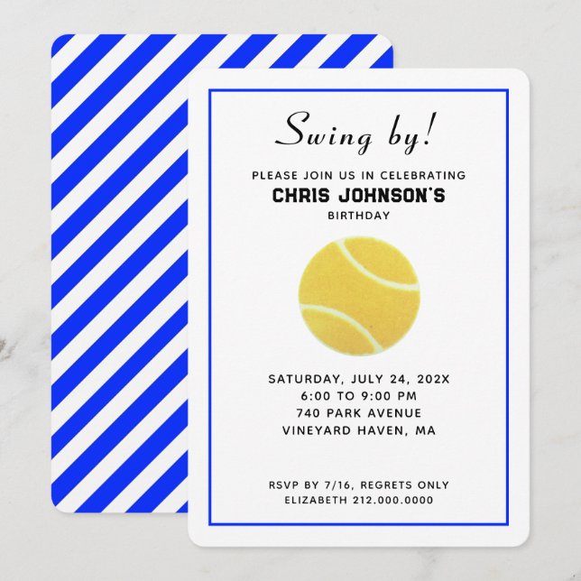 Invitaciones a la fiesta de cumpleaños de tenis (Anverso / Reverso)